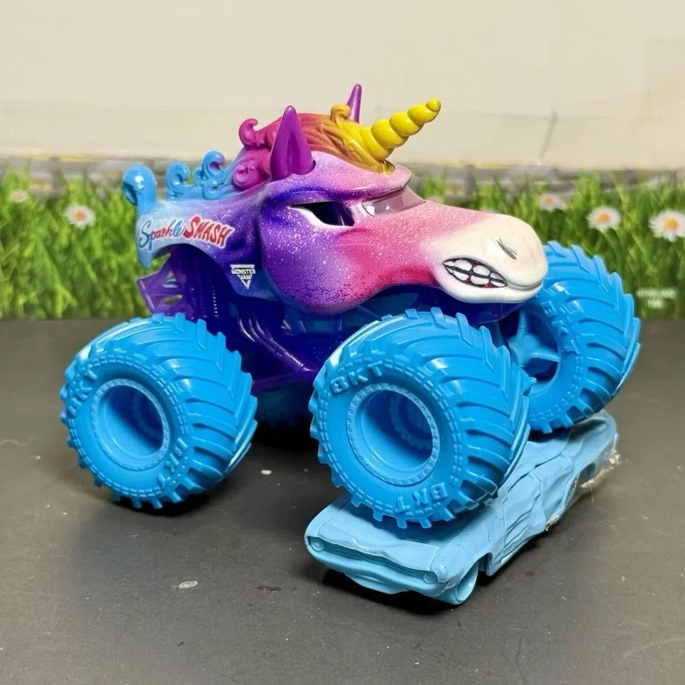 CUSTOM Hot Wheels Monster Jam Sparkle Smash Unicorn Blue  1:64 Monster Truck
